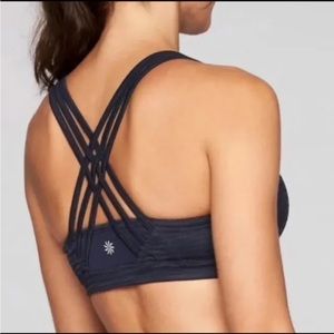Athleta Fully Focused Jacquard Strappy Sports Bra XS Navy Blue Black